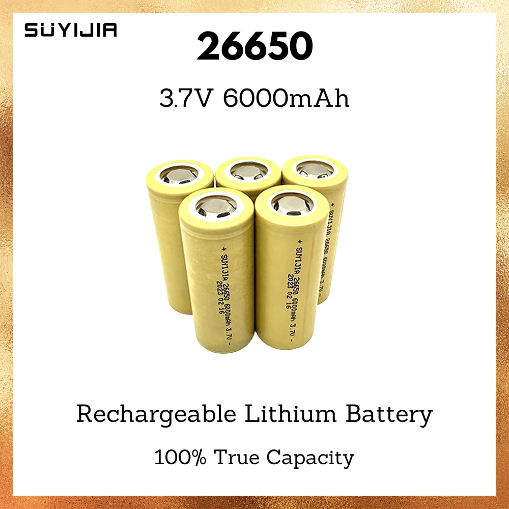 3.7V 26650 Rechargeable Battery 6000mah Li-ion Battery 50A Discharge Suitable for Solar Panel LED Flashlight Power Tool Battery
3.7V 26650 Rechargeable Battery 6000mah Li-ion Battery 50A Discharge Suitable for Solar Panel LED Flashlight Power Tool Battery