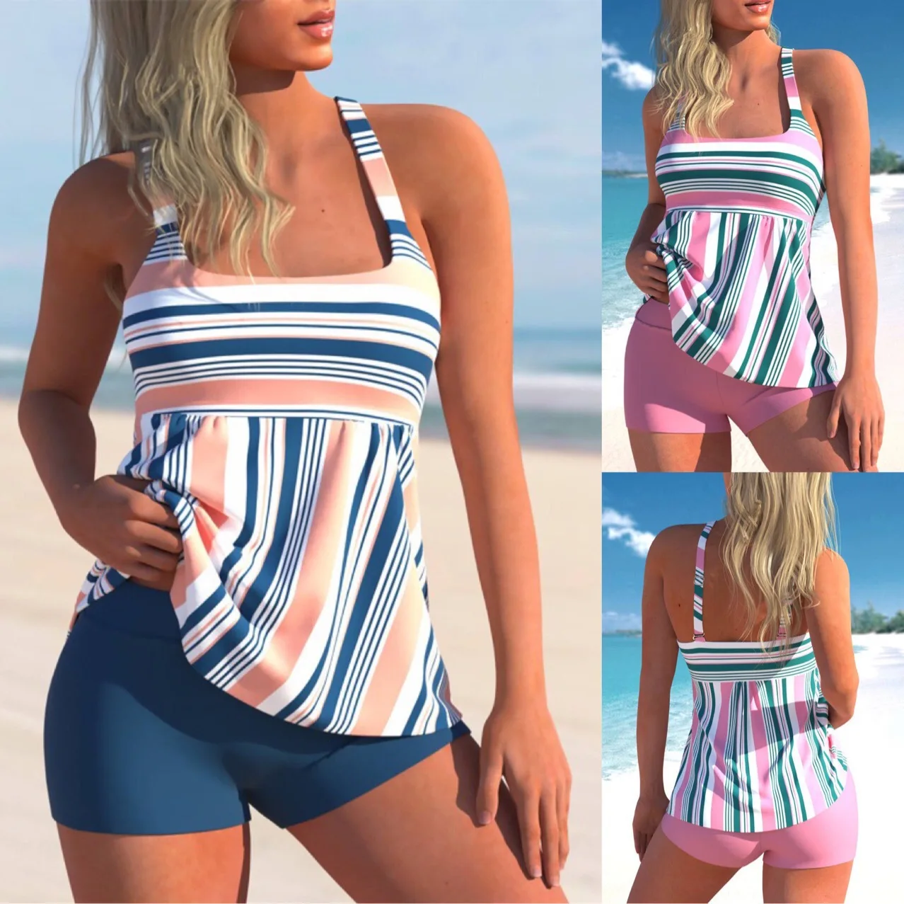 Nighpha Women's Two Piece Swimsuits with Boyshort Patchwork Striped Swimwear Beach Tankini Bathing Suit for Lady Swimming Suits
Nighpha Women's Two Piece Swimsuits with Boyshort Patchwork Striped Swimwear Beach Tankini Bathing Suit for Lady Swimming Suits