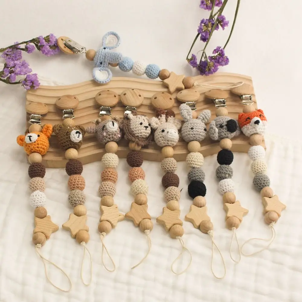 Crochet Cartoon Animal Pacifier Clips Appease Soother Chain Wood Beads Anti-drop Dummy Holder Nipple Clip Teething Toy Baby Gift
Crochet Cartoon Animal Pacifier Clips Appease Soother Chain Wood Beads Anti-drop Dummy Holder Nipple Clip Teething Toy Baby Gift