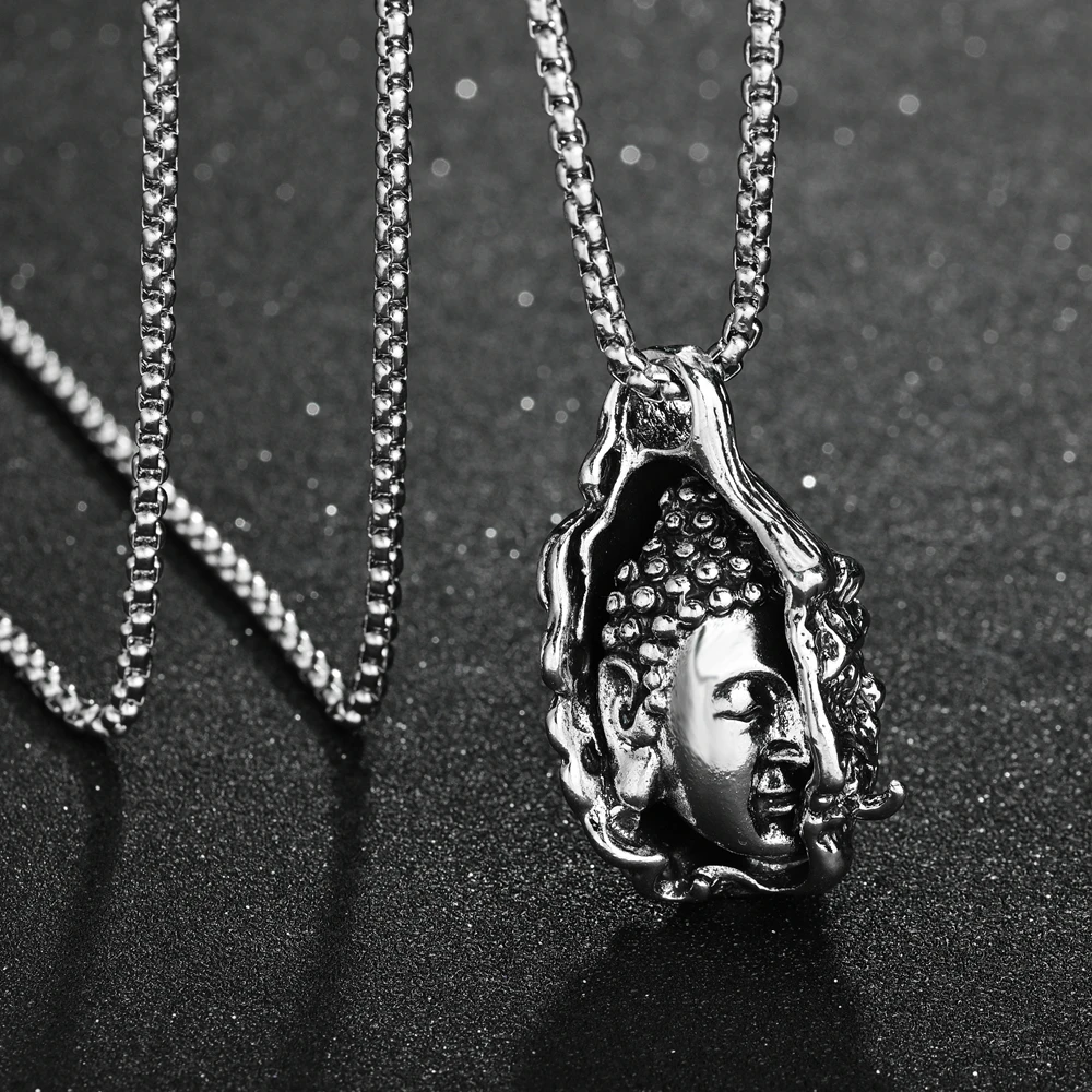 New Fashion Jewelry Stainless Steel Chain Retro Silver Buddha Head Pendant Necklace For Trendy Female Holiday Classic Gift
New Fashion Jewelry Stainless Steel Chain Retro Silver Buddha Head Pendant Necklace For Trendy Female Holiday Classic Gift