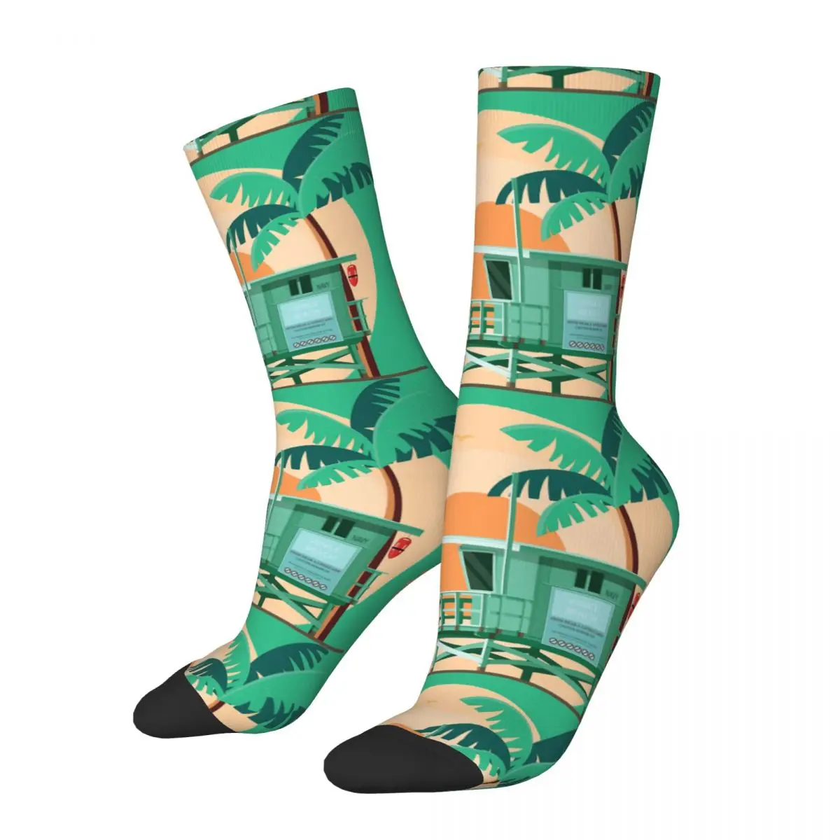 

Hip Hop Vintage Los Angeles Crazy Men's compression Socks Unisex Geometric Sunset Beach The Scenery Seamless Printed Crew Sock