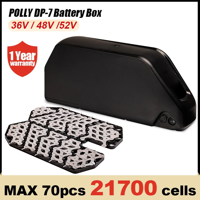 

Electric bike battery box 36V 48V 52V Polly 7 downtube ebike battery case housing 10S 7P 13S 6P 14S 5P Load 70 21700 cells