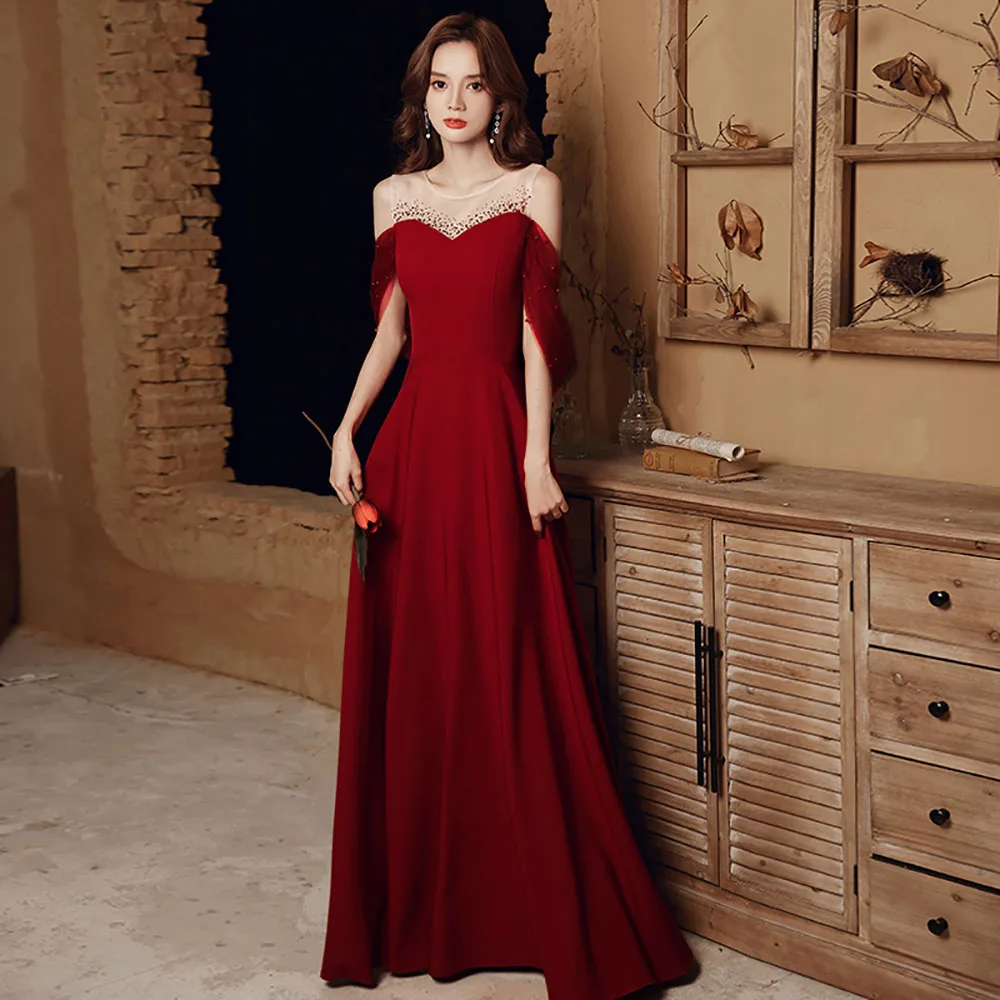 Burgundy O-Neck Off Shoulder Wedding Party Dresses Temperament Slim Floor-Length Bridal Toasting Dress Fromal Gowns for Women
Burgundy O-Neck Off Shoulder Wedding Party Dresses Temperament Slim Floor-Length Bridal Toasting Dress Fromal Gowns for Women