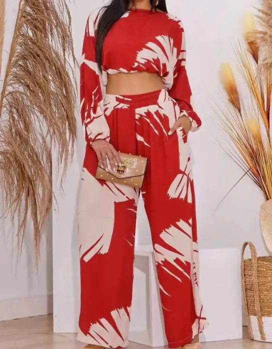 Women's Loose Pants Suit 2023 New Fashion Casual Print Short Round Neck Top High Waist Wide Leg Pants Suit Two-Piece Set
Women's Loose Pants Suit 2023 New Fashion Casual Print Short Round Neck Top High Waist Wide Leg Pants Suit Two-Piece Set