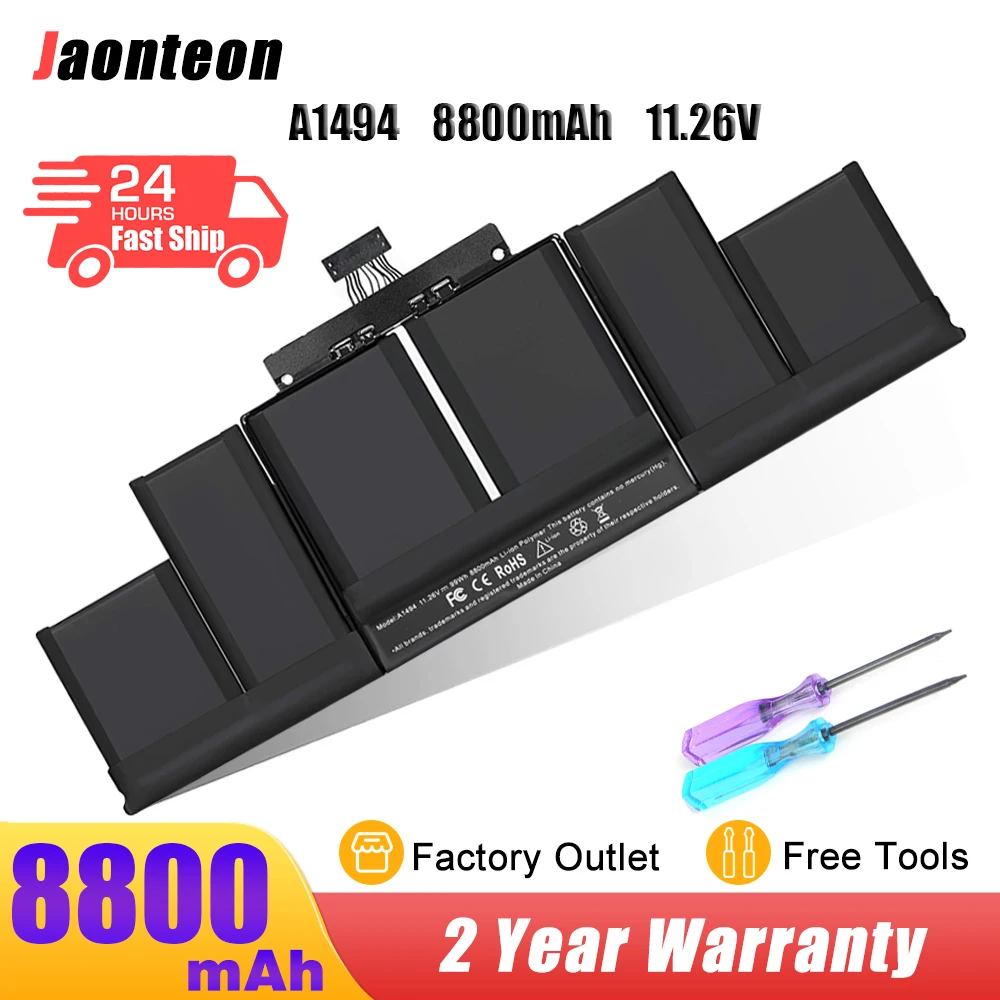 Jaonteon 99Wh 11.26V A1494 Laptop Battery for Apple Macbook Pro 15" A1398 Retina (Late 2013 Mid 2014) ME293 ME294 MGXA2 MGXC2
Jaonteon 99Wh 11.26V A1494 Laptop Battery for Apple Macbook Pro 15" A1398 Retina (Late 2013 Mid 2014) ME293 ME294 MGXA2 MGXC2