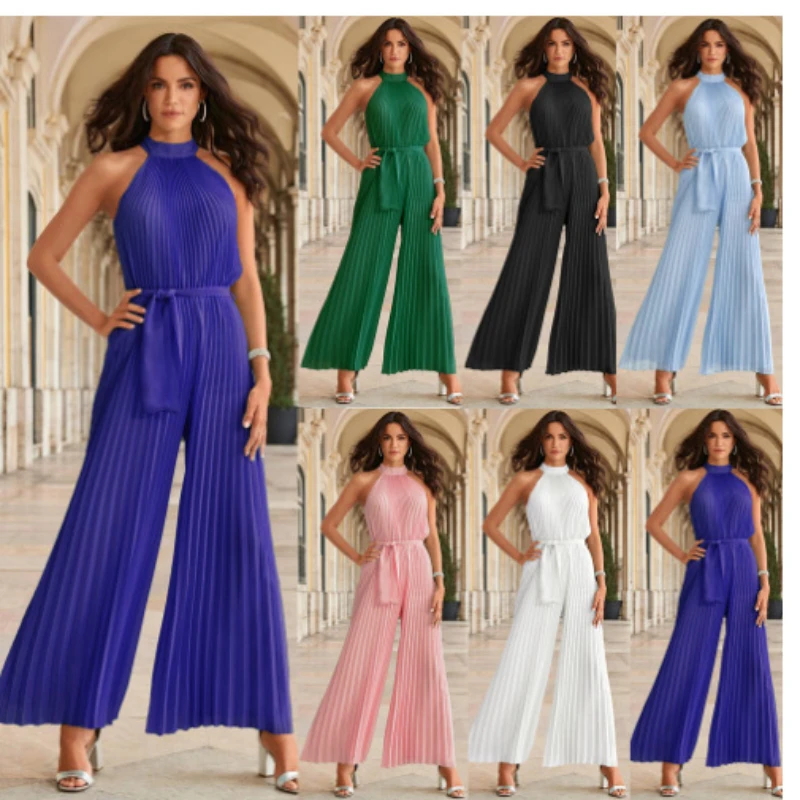 2022 sexy halter neck sleeveless pleated one-piece trousers 2022 summer women's new lace-up slim pleated
2022 sexy halter neck sleeveless pleated one-piece trousers 2022 summer women's new lace-up slim pleated