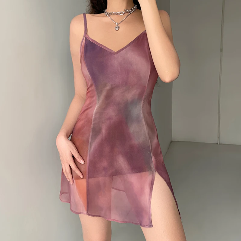 Tie Dye Printed Spaghetti Straps Mesh Dress See Through Harajuku Sexy Party Mini Dress Y2K Aesthetic Rave Sundress 2022 
Tie Dye Printed Spaghetti Straps Mesh Dress See Through Harajuku Sexy Party Mini Dress Y2K Aesthetic Rave Sundress 2022