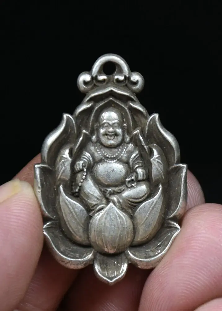 3.9CM Old China Miao Silver Buddhism Happy Maitreya Amulet Pendant
3.9CM Old China Miao Silver Buddhism Happy Maitreya Amulet Pendant