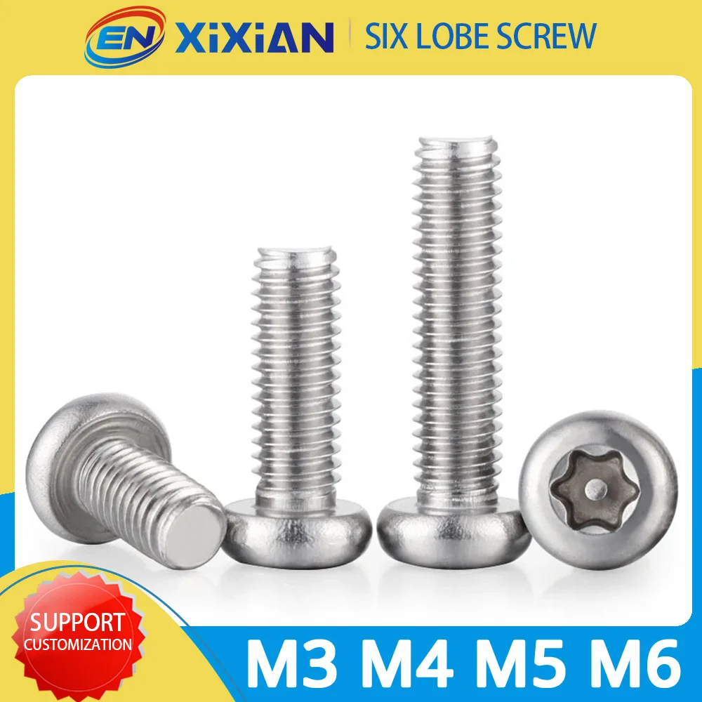 M3 M4 M5 M6 Inner Six Lobe Screw Pan Round Head Torx Bolt Tamper Proof Six-Lobe Security Machine Screw 304 Stainless Steel
M3 M4 M5 M6 Inner Six Lobe Screw Pan Round Head Torx Bolt Tamper Proof Six-Lobe Security Machine Screw 304 Stainless Steel