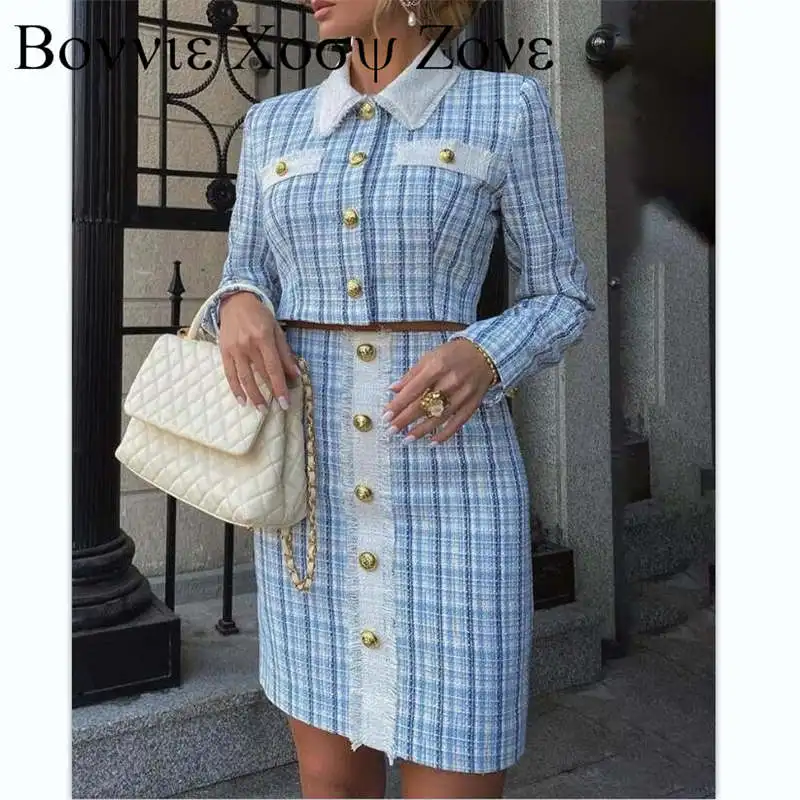 Женский твидовый пиджак на пуговицах с отложным воротником и длинным рукавом и юбка с высокой талией, комплект из 2 предметов на осень
Женский твидовый пиджак на пуговицах с отложным воротником и длинным рукавом и юбка с высокой талией, комплект из 2 предметов на осень