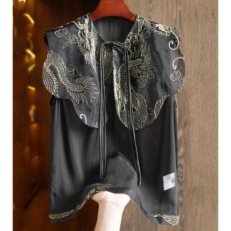 Summer New Exquisite Embroidery Silk Vest Women's Design Doll Collar Street Style Single Button Lady Sleeveless Top S-XL
Summer New Exquisite Embroidery Silk Vest Women's Design Doll Collar Street Style Single Button Lady Sleeveless Top S-XL