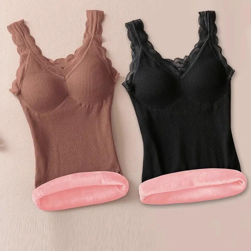 Thermal Underwear Female Velvet Lace V-neck Sexy Slim Warm Vest Camisole Cotton Tank Tops Large Size 40-90 Kg термобелье женское
Thermal Underwear Female Velvet Lace V-neck Sexy Slim Warm Vest Camisole Cotton Tank Tops Large Size 40-90 Kg термобелье женское