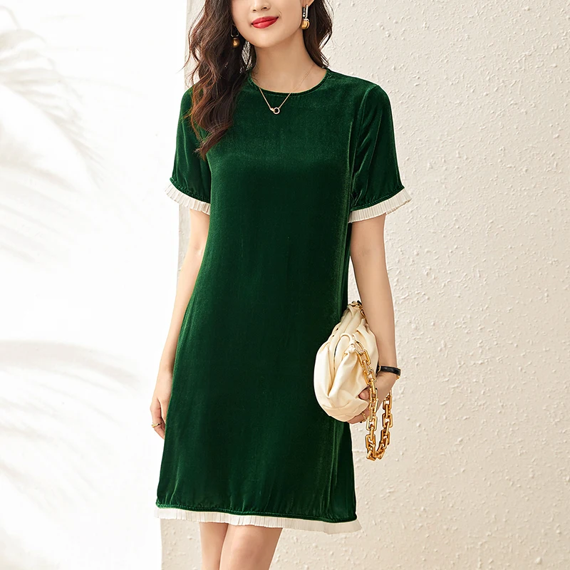 Elegant Vintage Dresses For Women 2022 Short Sleeve Women's Summer Mid Dress A-line 100% Real Silk Velvet Woman Casual Dress
Elegant Vintage Dresses For Women 2022 Short Sleeve Women's Summer Mid Dress A-line 100% Real Silk Velvet Woman Casual Dress