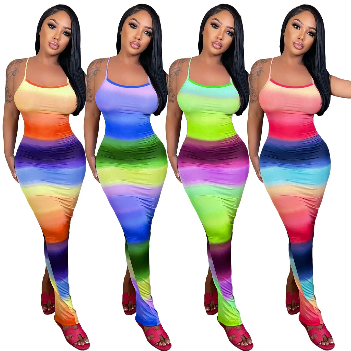 Women Sleeveless Spaghetti Strap Rainbow Striped Split Back Maxi Bodycon Dress 2023 Sexy Beach Vacation Dresses Vestido
Women Sleeveless Spaghetti Strap Rainbow Striped Split Back Maxi Bodycon Dress 2023 Sexy Beach Vacation Dresses Vestido