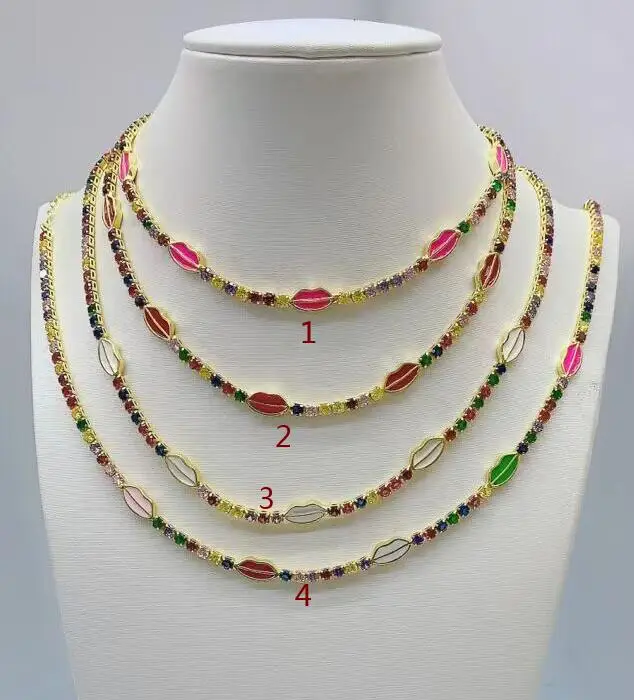 New Gold Color Colorful Enamel lips Charm CZ Tennis Chain 32+5CM Fashion Women Choker Necklace df3f
New Gold Color Colorful Enamel lips Charm CZ Tennis Chain 32+5CM Fashion Women Choker Necklace df3f