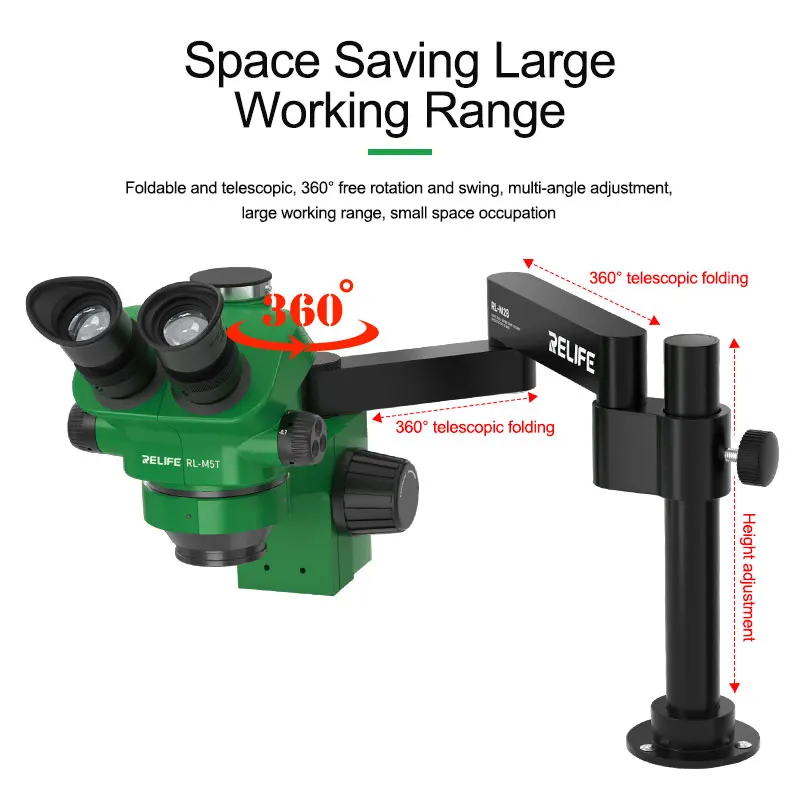 RELIFE RL-M28 Microscope Swing Arm 360 ° Rotate Universal Metal Bracket Aluminum Alloy Telescopic Folding Column Bracket
RELIFE RL-M28 Microscope Swing Arm 360 ° Rotate Universal Metal Bracket Aluminum Alloy Telescopic Folding Column Bracket