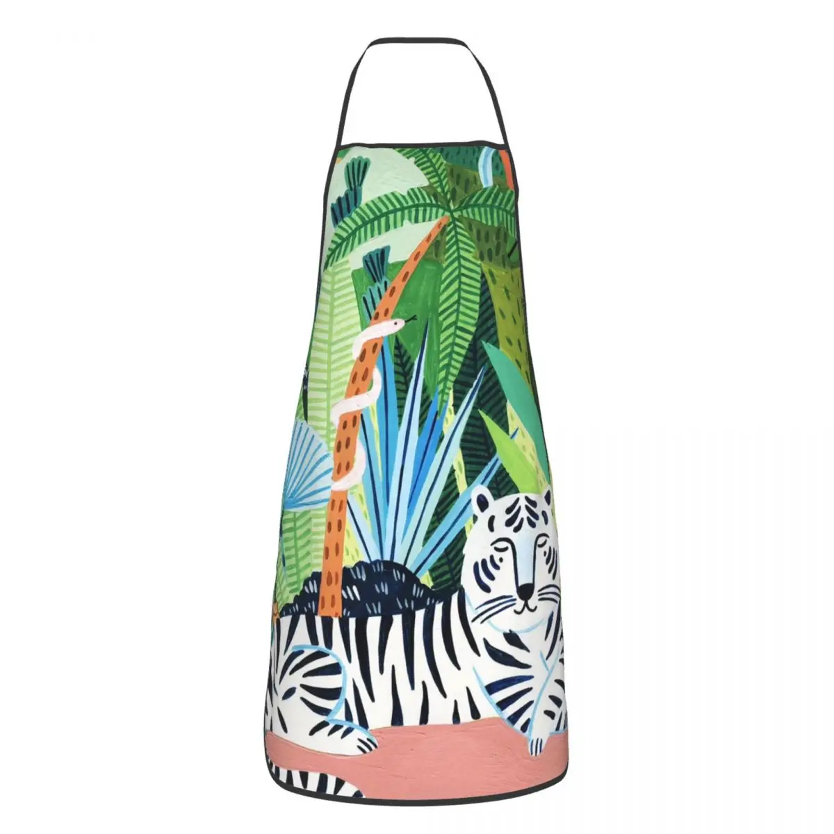 

Tropical Plants Kitchen Cuisine Apron Antifouling Forest Jungle Animal Bib Tablier for Unisex Chef Cooking Home Cleaning