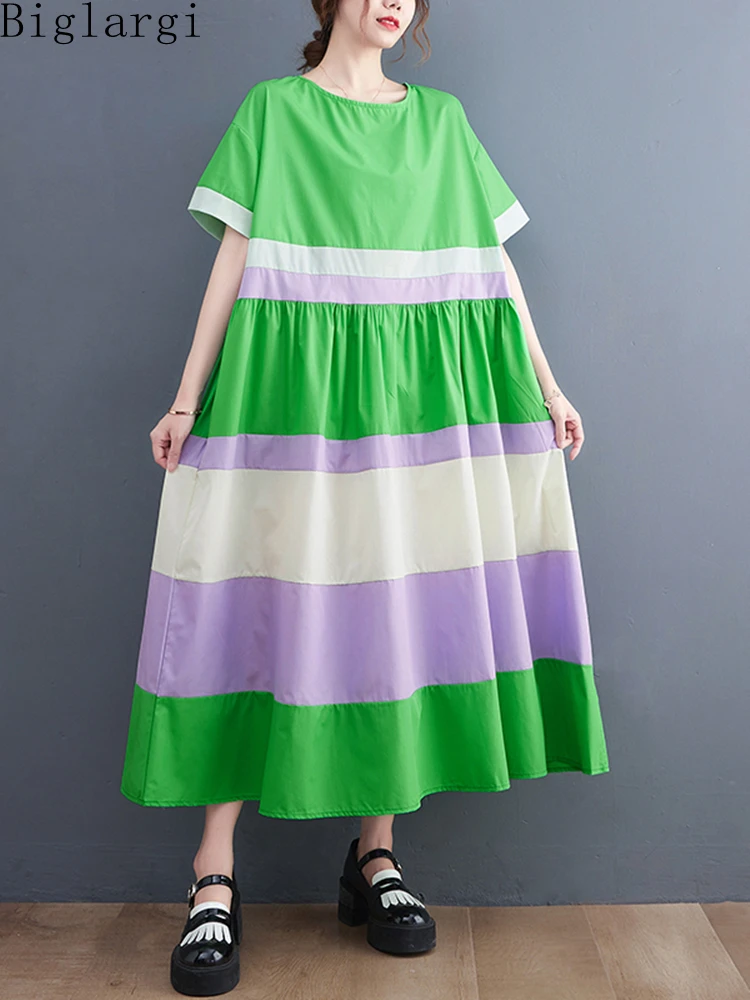 Oversized Patchwork Fashion Striped Cotton Dress Summer Woman Loose Casual Big Size Korea Ladies Pleated Dresses 2022 New Dress
Oversized Patchwork Fashion Striped Cotton Dress Summer Woman Loose Casual Big Size Korea Ladies Pleated Dresses 2022 New Dress