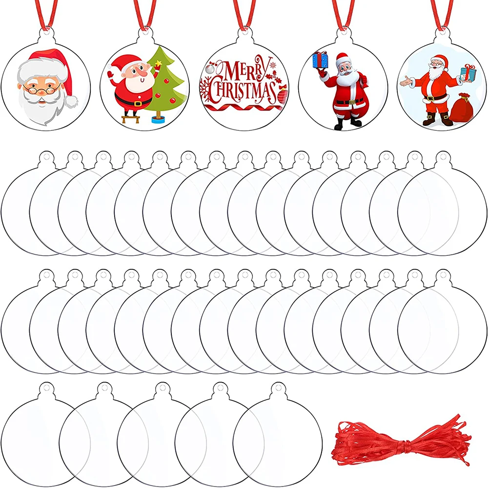 30PCS Clear Acrylic Christmas Ornaments With 1 Roll Red Ribbon for Christmas Tree Decoration Tag DIY Crafts Tag Blank
30PCS Clear Acrylic Christmas Ornaments With 1 Roll Red Ribbon for Christmas Tree Decoration Tag DIY Crafts Tag Blank