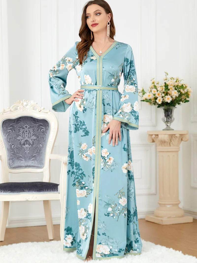 Elegant Women's Dresses For Party 2022 Elegant Floral Printed V-Neck Tape Trim Belted Kaftan Muslim Abaya Dress Dubai Ramadan
Elegant Women's Dresses For Party 2022 Elegant Floral Printed V-Neck Tape Trim Belted Kaftan Muslim Abaya Dress Dubai Ramadan