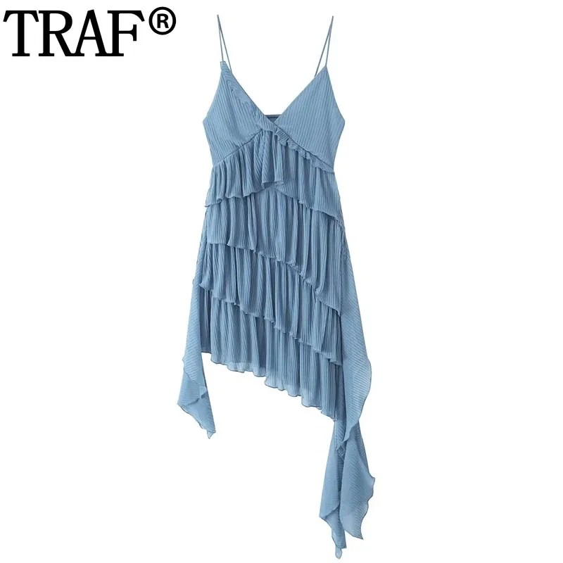 TRAF Blue Slip Dress Sleeveless Ruffle Mini Dress Woman Pleated Asymmetrical Short Dresses For Women Summer Backless Party Dress
TRAF Blue Slip Dress Sleeveless Ruffle Mini Dress Woman Pleated Asymmetrical Short Dresses For Women Summer Backless Party Dress