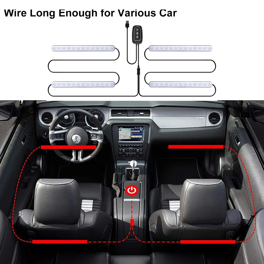 4PCS Car Interior Atmosphere Lamp Neon Light 48 LED With Music Control+APP+Key Control USB socket design
4PCS Car Interior Atmosphere Lamp Neon Light 48 LED With Music Control+APP+Key Control USB socket design