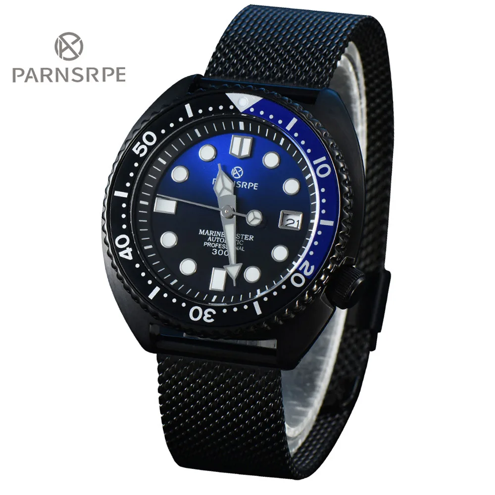 Мужские наручные часы PARNSRPE Big abalone Diver с темно-синим циферблатом и сапфировым