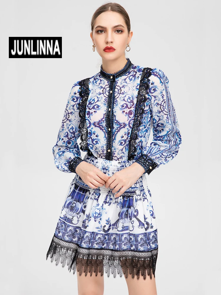 JUNLINNA Designer Blue White Porelain Printed Skirt Suit Fashion Lace Patchwork Vintage Elegant Two Piece Set
JUNLINNA Designer Blue White Porelain Printed Skirt Suit Fashion Lace Patchwork Vintage Elegant Two Piece Set