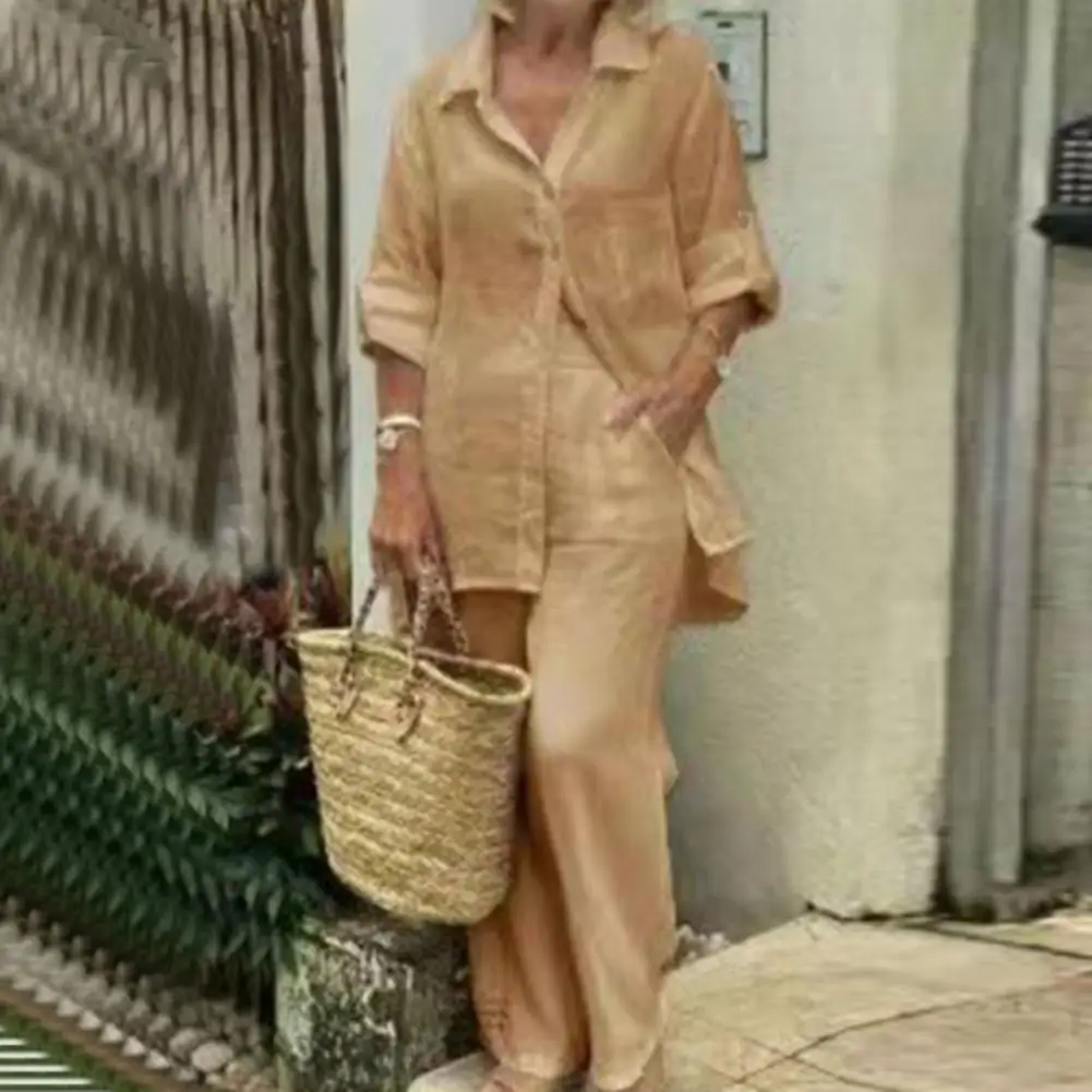 Easy to Match Two Pieces Turn-down Collar Summer Top Trousers Set Clothing
Easy to Match Two Pieces Turn-down Collar Summer Top Trousers Set Clothing