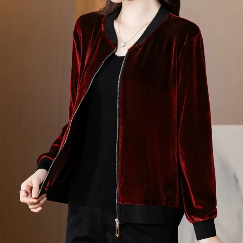 Korean Version of Gold Velvet Jacket Women's Long-sleeved 2022 Spring New Casual Loose Jacket Top Wild Baseball Uniform Q206 
Korean Version of Gold Velvet Jacket Women's Long-sleeved 2022 Spring New Casual Loose Jacket Top Wild Baseball Uniform Q206