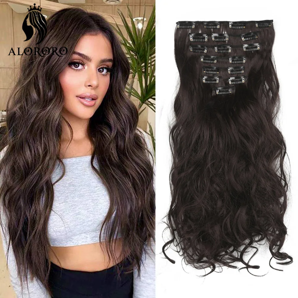 

24inch Synthetic Hair 17Clips Long Curly Hairpiece Clip In Hair Extensions High Tempreture Ombre Black Brown Blond For Woman