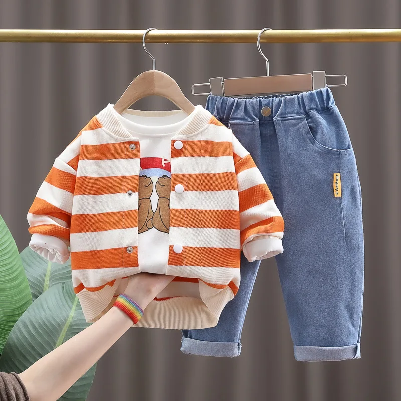 Spring Autumn Children Boys 3PCS Clothing Set Stripe Knitted Cardigan Coat Cotton Sweatshirts Jeans Pants Baby Boys Clothes
Spring Autumn Children Boys 3PCS Clothing Set Stripe Knitted Cardigan Coat Cotton Sweatshirts Jeans Pants Baby Boys Clothes