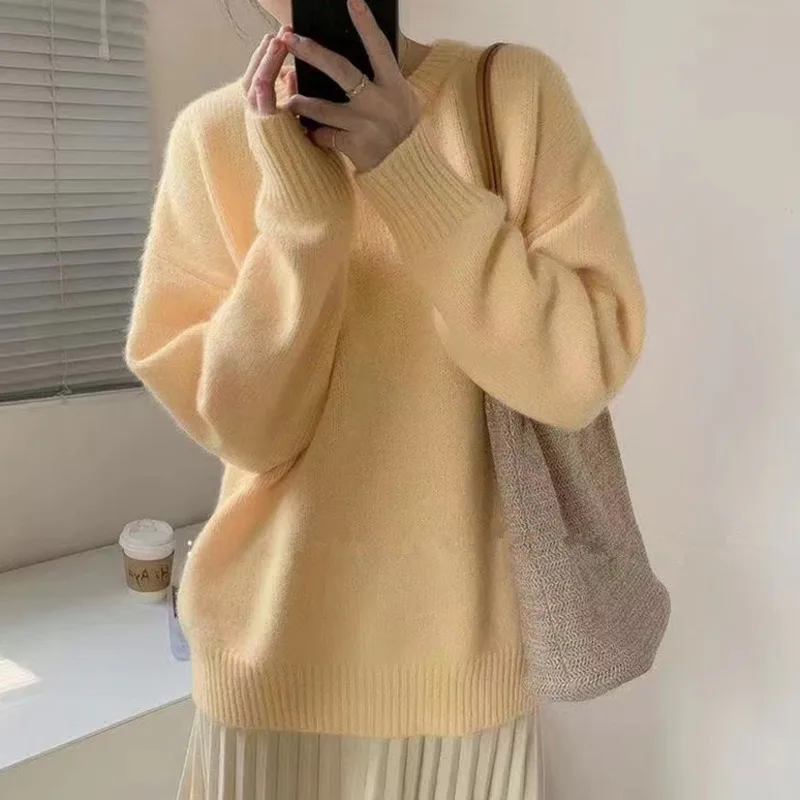 2023 Pullovers Women Autumn Winter O-Neck Sweater t shirt Loose Style Solid Color Tops Korean Fashion knitted Femme Clothes
2023 Pullovers Women Autumn Winter O-Neck Sweater t shirt Loose Style Solid Color Tops Korean Fashion knitted Femme Clothes