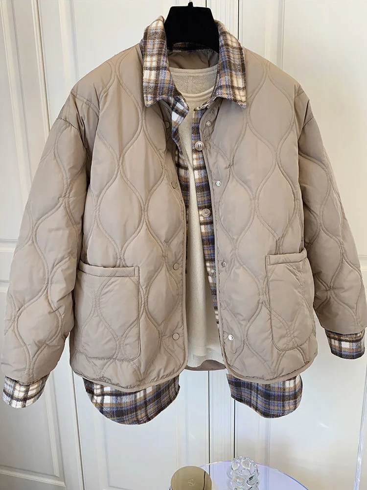 Women's Winter Jacket Fashion Parkas Lapel Oversize Vintage Clothes White Loose Warm Plaid Top Casual Quilted Coats Female
Women's Winter Jacket Fashion Parkas Lapel Oversize Vintage Clothes White Loose Warm Plaid Top Casual Quilted Coats Female