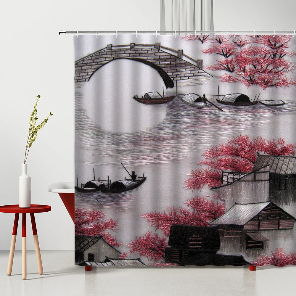 3D Ink Painting Art Shower Curtain Classical Architecture Arch Bridge Flower and Bird Tree Bath Curtains Waterproof Polyester
3D Ink Painting Art Shower Curtain Classical Architecture Arch Bridge Flower and Bird Tree Bath Curtains Waterproof Polyester