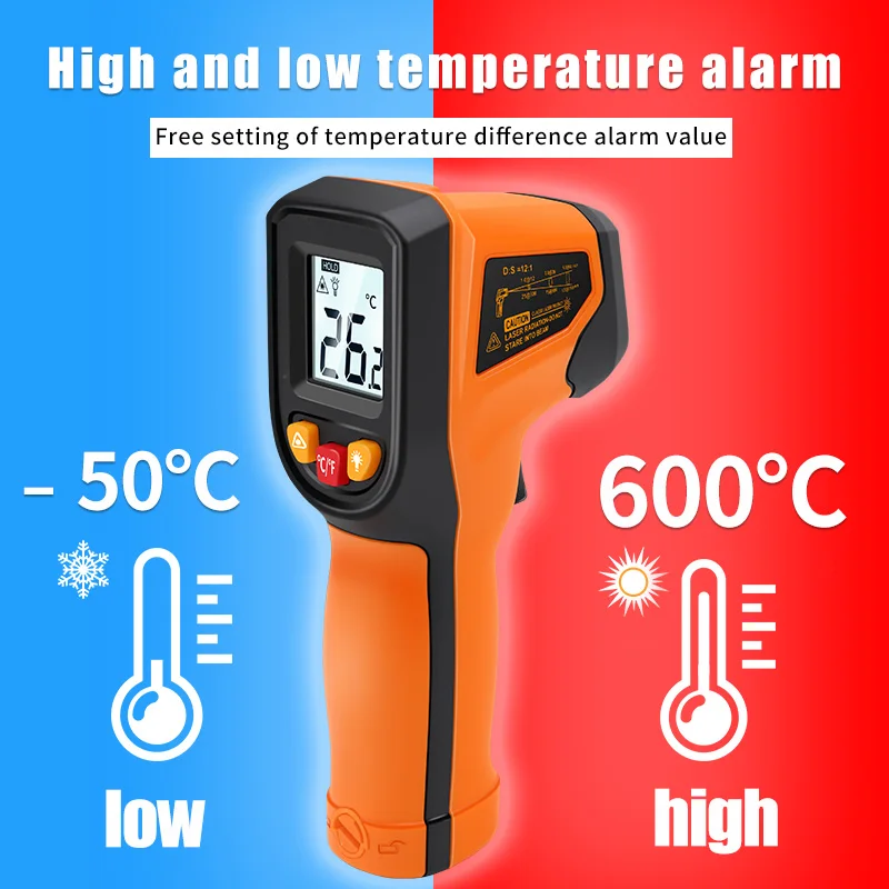 

Цифровой инфракрасный термометр NJTY,-50 ~ 600 ℃, лазерный термометр, пирометр, пистолет, Бесконтактный лазерный измеритель температуры, измерит...