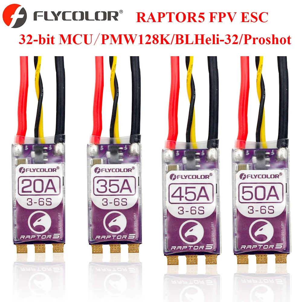 

FLYCOLOR RAPTOR5 20A/35A/45A/50A BLHeli-32 ESC 3-6S Brushless Speed Controller Dshot Proshot for RC FPV Racing Drone Multi-Rotor