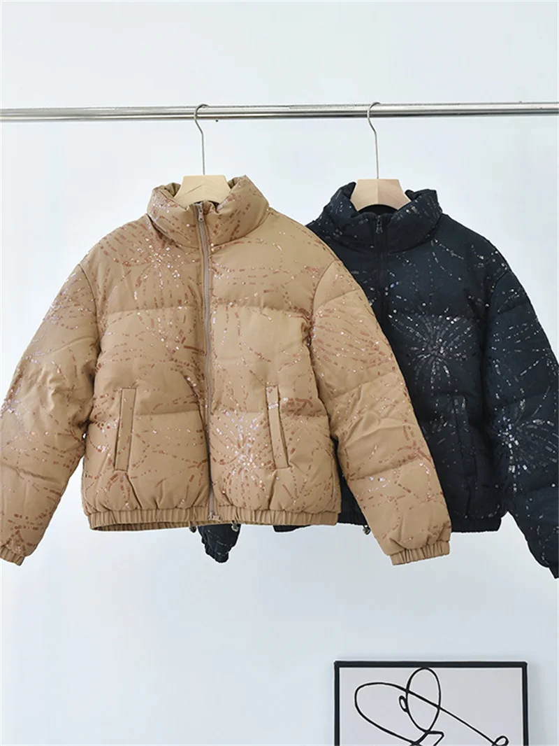 Женский пуховик с воротником-стойкой и блестками, осенне-зимняя новинка, Женское шерстяное утепленное теплое пальто на молнии с длинным рукавом
Женский пуховик с воротником-стойкой и блестками, осенне-зимняя новинка, Женское шерстяное утепленное теплое пальто на молнии с длинным рукавом