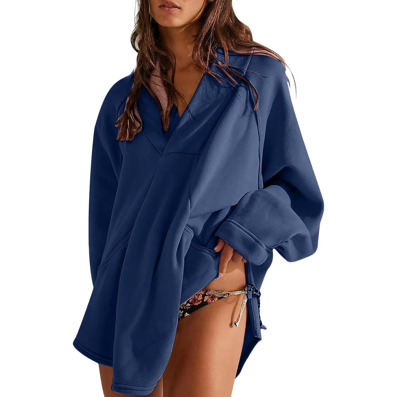 Womens Autumn And Winter Loose Casual Split Top Solid V Neck Hooded Pullover Sweater For Women Blouse Shirt
Womens Autumn And Winter Loose Casual Split Top Solid V Neck Hooded Pullover Sweater For Women Blouse Shirt