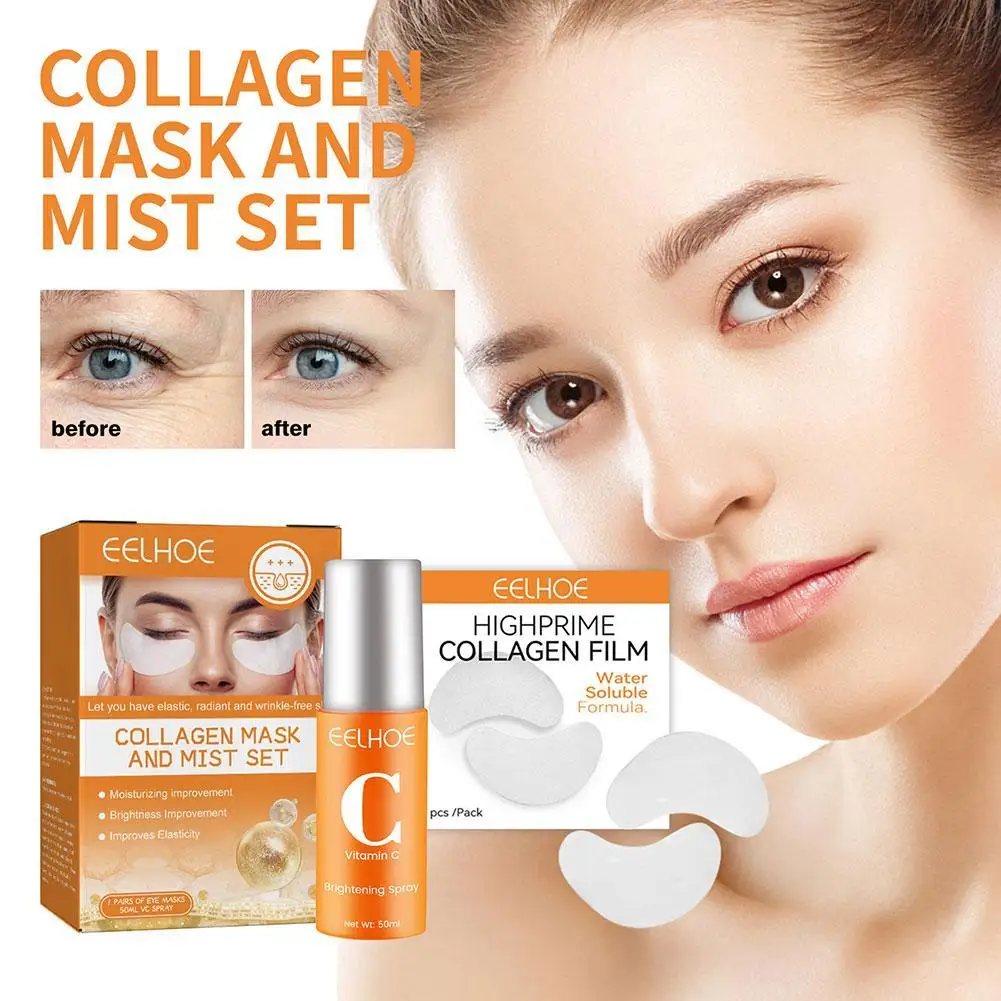 

Collagen Film & Mist Kit Facial Skin Care Suit Vitamin C Whiten Highprime Collagen Soluble Anti-Aging Eyes Mask Skin Care Women