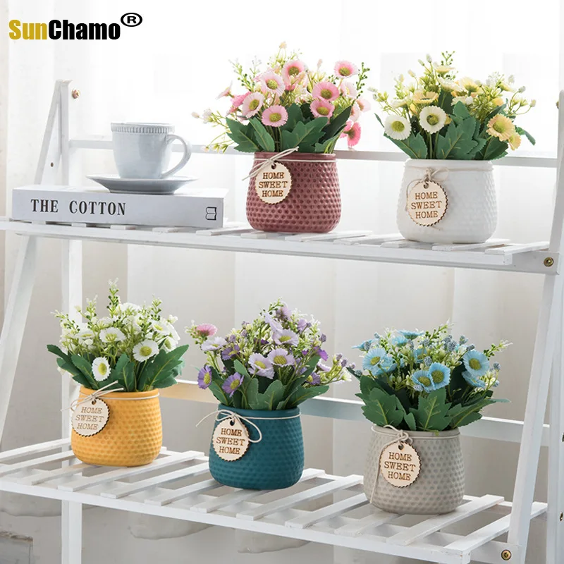 

Nordic Style Simulation Daisy Potted Plant Artificial Flower Ornaments Creative Living Room Green Plants Succulent Potted Home