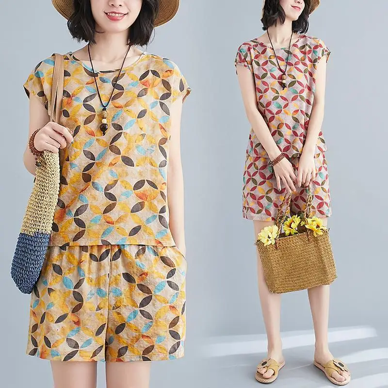 Middle-aged and Elderly Women Summer Suits Short Sleeve Cotton Linen T-shirt Tops + Shorts Two Piece Sets Women Homewear W100
Middle-aged and Elderly Women Summer Suits Short Sleeve Cotton Linen T-shirt Tops + Shorts Two Piece Sets Women Homewear W100