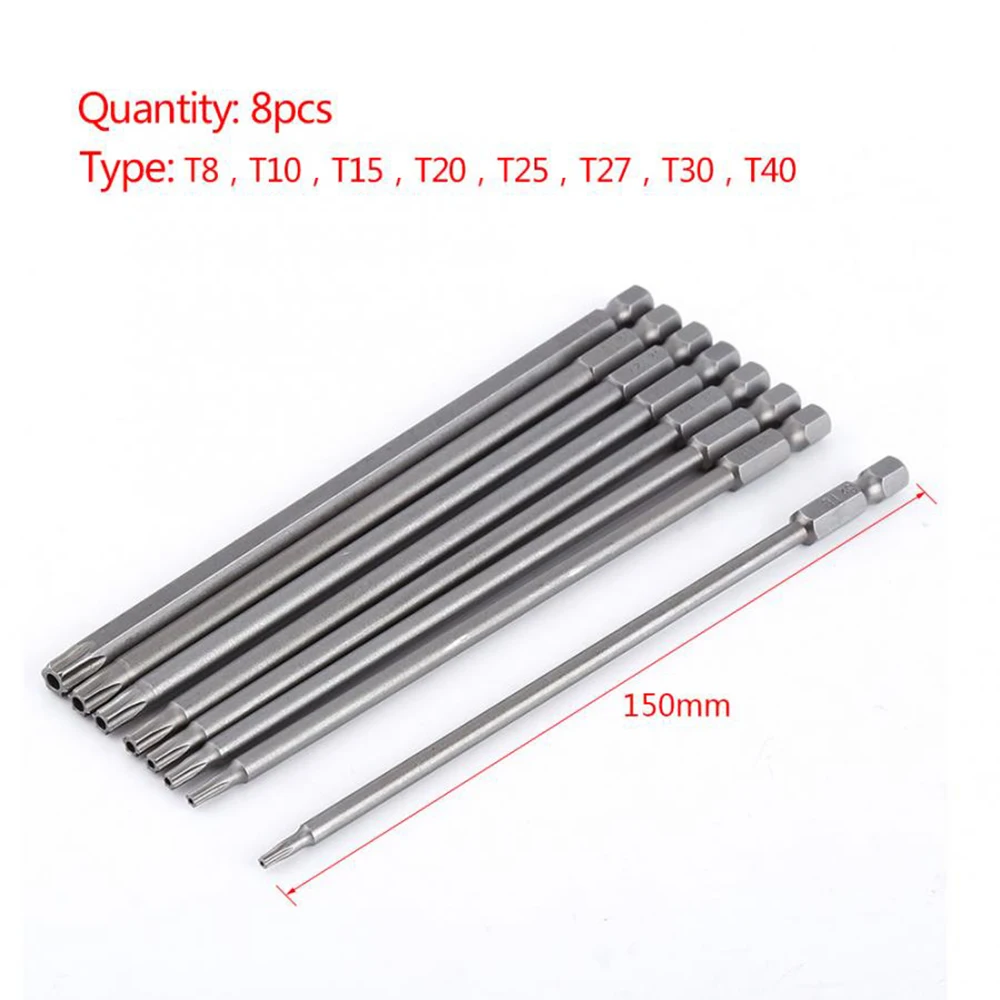 8pcs/Set 150mm 1/4 Inch Hex Shank Magnetic Torx Screwdriver Bits T8-T40 Electric Driver Bits T8, T10, T15, T20, T25, T27, T30,
8pcs/Set 150mm 1/4 Inch Hex Shank Magnetic Torx Screwdriver Bits T8-T40 Electric Driver Bits T8, T10, T15, T20, T25, T27, T30,