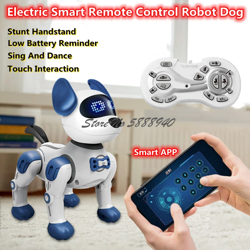 

Электрическое умное приложение, Радиоуправление, робот-собака, 2,4 г, трюки, ручная подставка с низким зарядом батареи, напоминание, поет, танцует, сенсорное взаимодействие, радиоуправляемые животные, собака