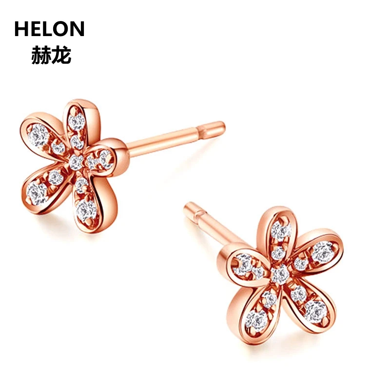 

Solid 14k Rose Gold SI/H Natural Diamonds Stud Earrings Women Engagement Wedding Anniversary Party Fine Jewelry Earringss Flower