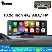 Srnubi 10 Car Mirror Video Recording AI Voice GPS Navigation Dashboard DVR Carplay Android Auto Wireless Connection