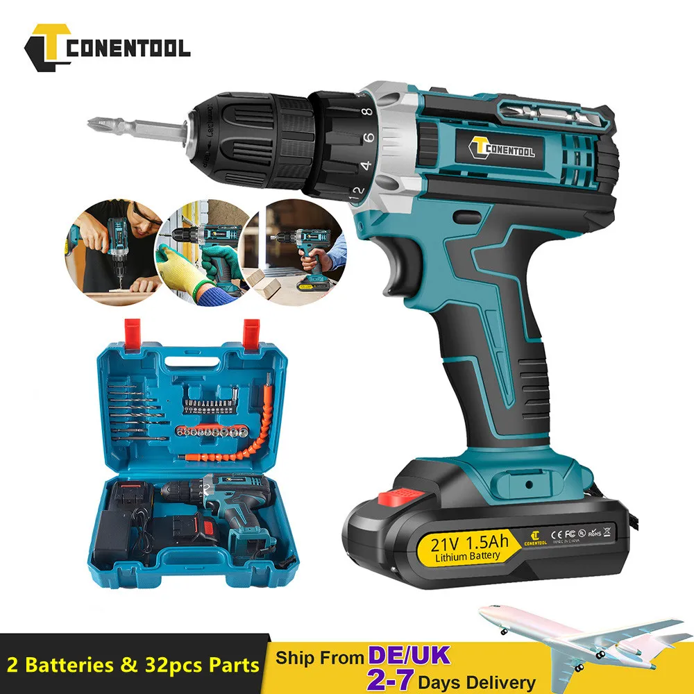Conentool 21V Electric Screwdriver Set 32pcs Cordless Drill Battery 1500mah Rechargeable Screwdriver Torque 18+1 Tools Kit
Conentool 21V Electric Screwdriver Set 32pcs Cordless Drill Battery 1500mah Rechargeable Screwdriver Torque 18+1 Tools Kit