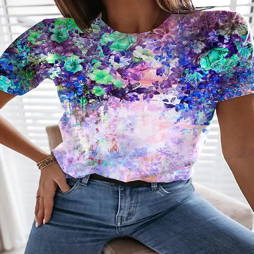 T-shirt large size summer Womens T shirt high street Short Sleeve shirt with fashion flower print Womens T shirt women all match
T-shirt large size summer Womens T shirt high street Short Sleeve shirt with fashion flower print Womens T shirt women all match