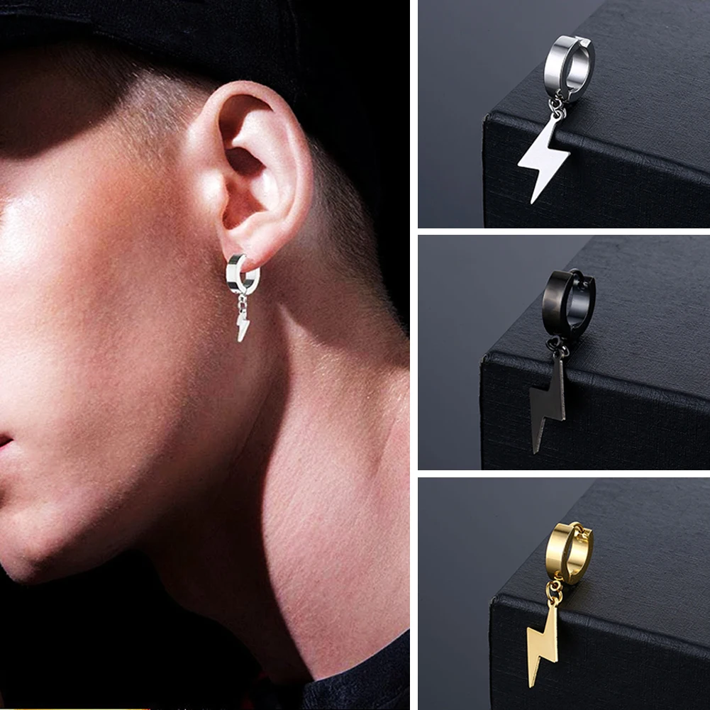 

1Pair Punk Minimalist Lightning Small Hoop Earrings For Women Men Vintage Cute Hiphop Cool Geometric Pendant Ear Stud Jewelry