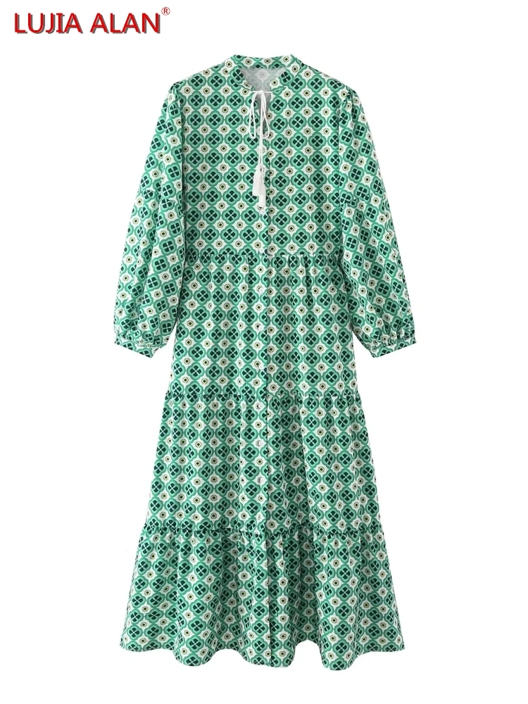 Hot Sale New Women's Vintage Printing Tassels Lace Up Bow Lantern Sleeve Tiered Ruffle Loose Long Dress LUJIA ALAN WD795
Hot Sale New Women's Vintage Printing Tassels Lace Up Bow Lantern Sleeve Tiered Ruffle Loose Long Dress LUJIA ALAN WD795